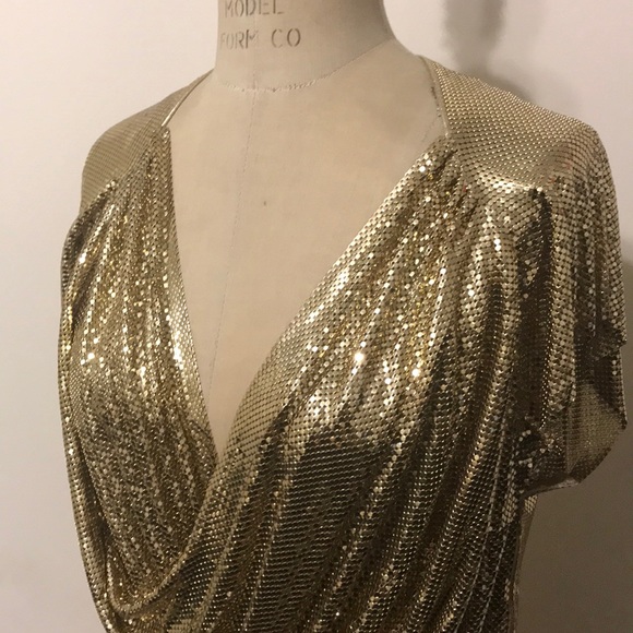 Whiting & Davis gold metal mesh Top Vtg - Picture 2 of 8